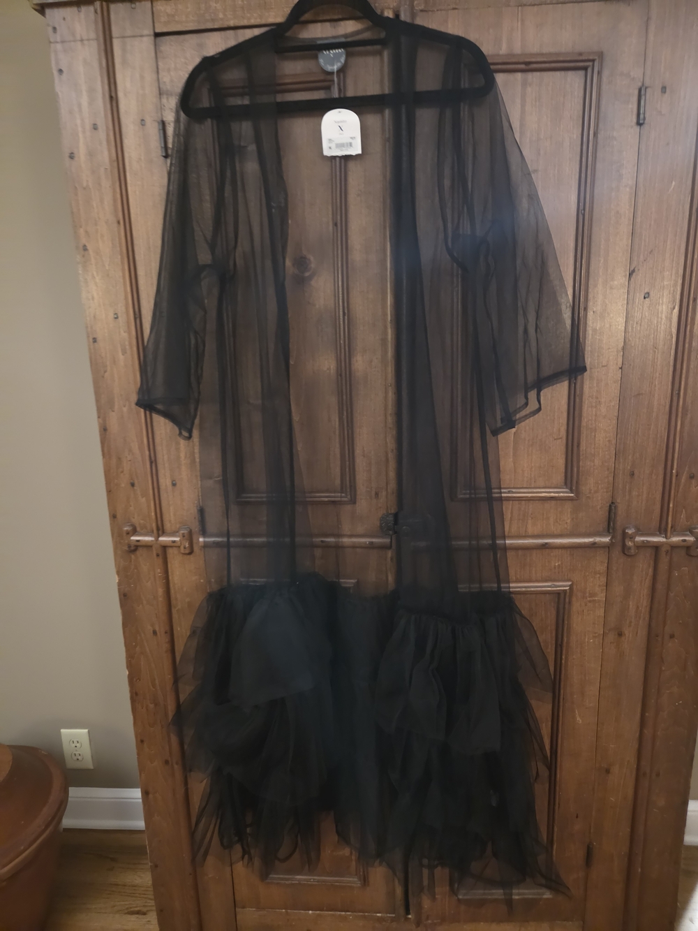ARULA Sheer Black Asymmetrical Ruffled Tulle Coverup
